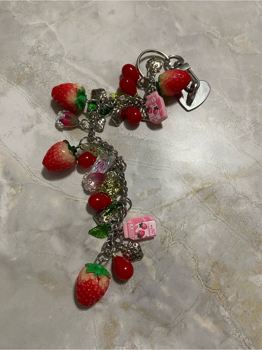 Hand Crafted Red and Green Strawberry Charm Keychain